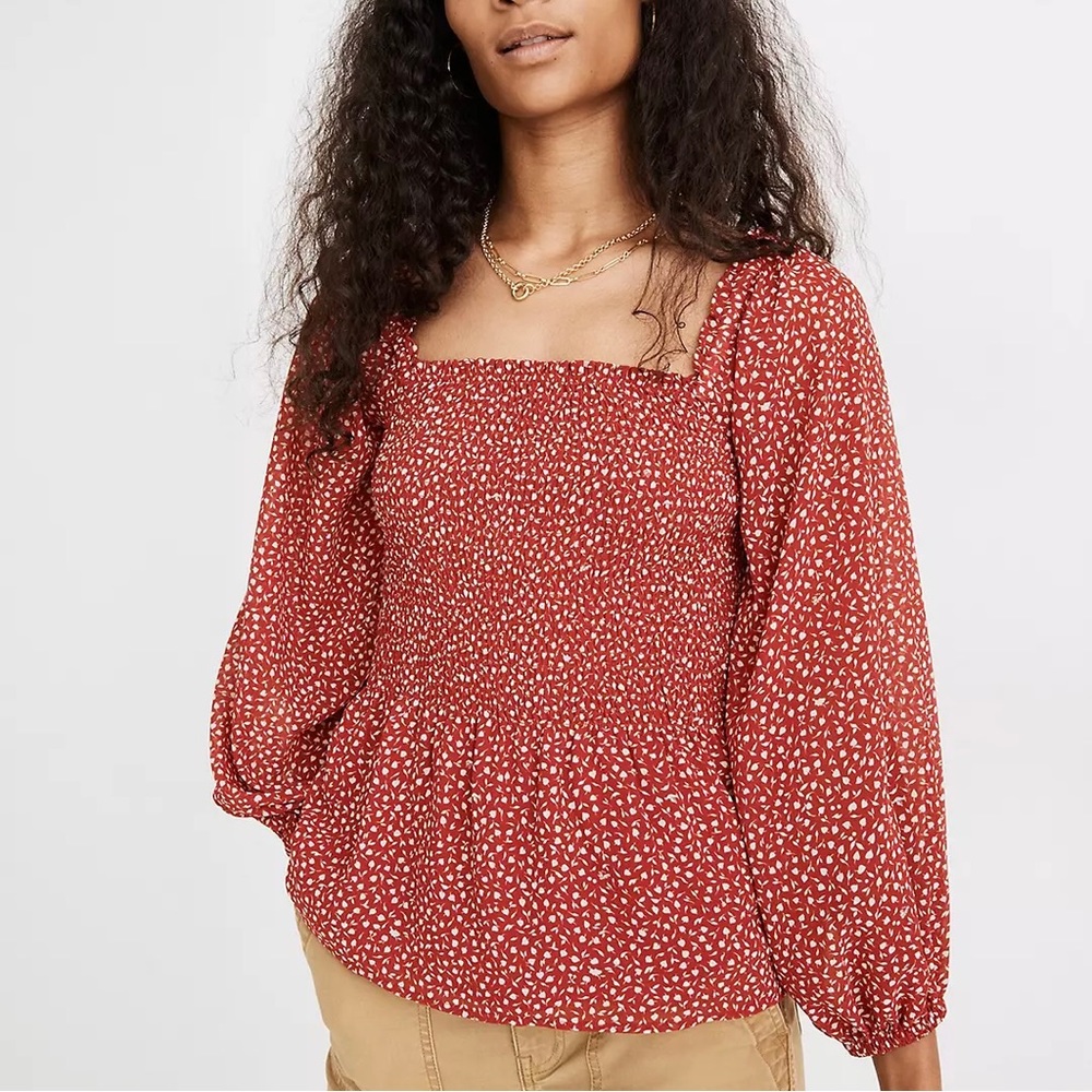 NWOT Georgette Lucie Smocked Peplum Top in Batik Vine